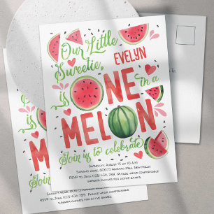 Invitation Carte Postale Cute One in a Melon, Baby Girl été 1er anniversair