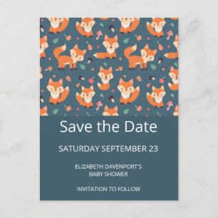 Invitation Carte Postale Cute Orange Fox Motif Enregistrer la date