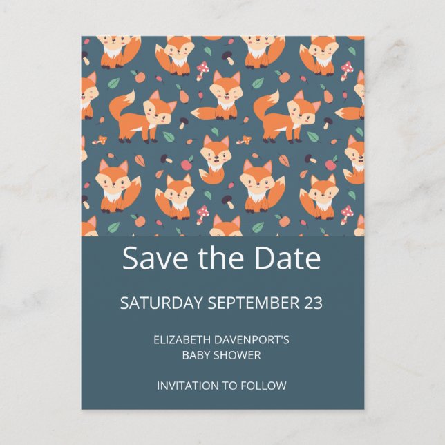 Invitation Carte Postale Cute Orange Fox Motif Enregistrer la date (Devant)