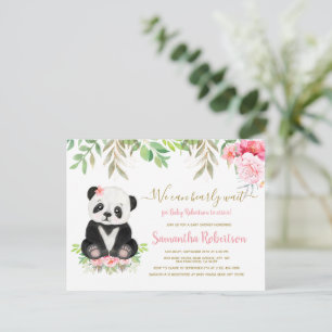 Invitation Carte Postale Cute Ours Blush rose Aquarelle Baby shower fille