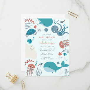 Invitation Carte Postale Cute Pastel Nautique Sous Le Baby shower De Mer