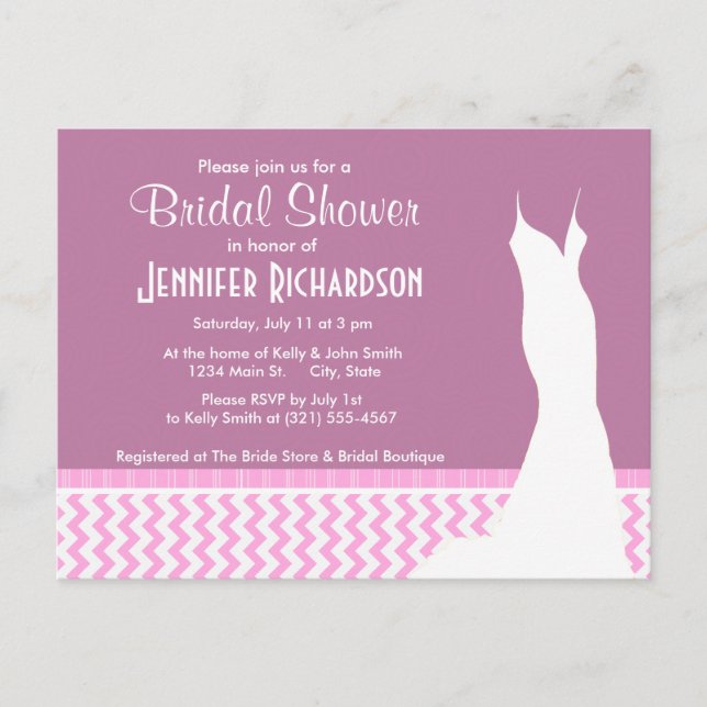 Invitation Carte Postale Cute rose Chevron (Devant)