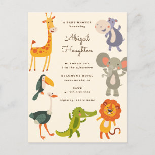 Invitation Carte Postale Cute Safari Jungle Animal Baby shower à thème