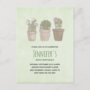 Invitation Carte Postale Cute souriant Cactus Trio Aquarelle Anniversaire