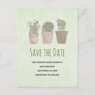 Invitation Carte Postale Cute souriante Cactus Trio Aquarelle Enregistrer l