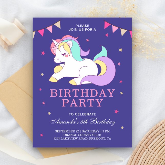 Invitation Carte Postale Cute Sweet Magique Unicorn fête d'anniversaire (Créateur téléchargé)