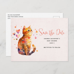 Invitation Carte Postale Cute Tabby Chat avec Coeurs Enregistrer la date