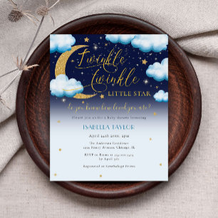 Invitation Carte Postale Cute Twinkle Little Star Blue Boy Baby shower