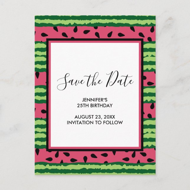 Invitation Carte Postale Cute Watermelon Motif rose & vert Enregistrer la d (Devant)