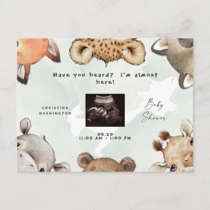 Invitation Carte Postale Cute Woodland Animal Oars Ultrasound Baby shower