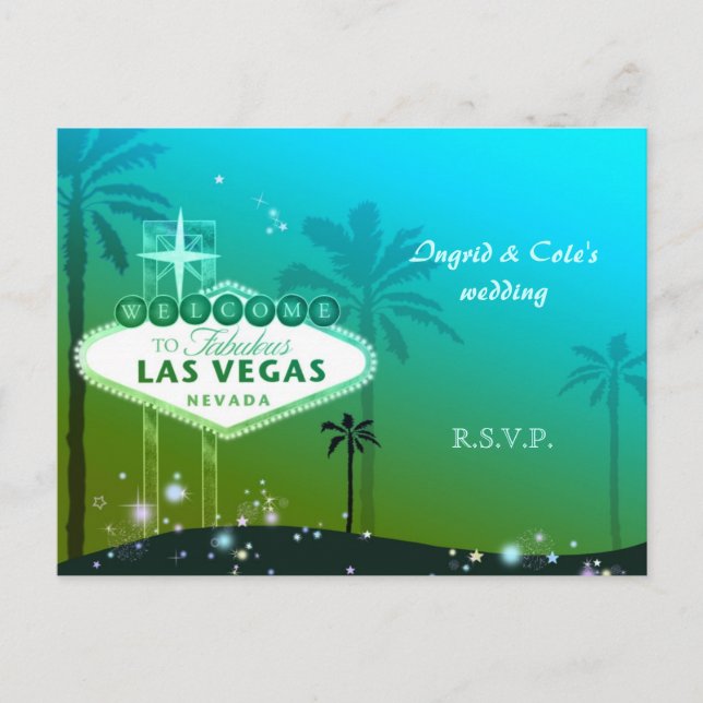 Invitation Carte Postale Cyan Blue Las Vegas Wedding RSVP (Devant)