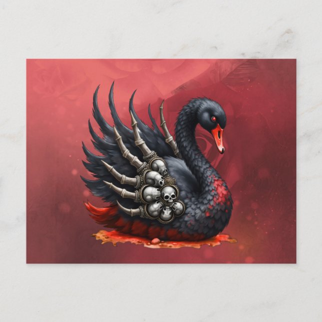 Invitation Carte Postale Cygne noir d'os – Élégance gothique  (Devant)
