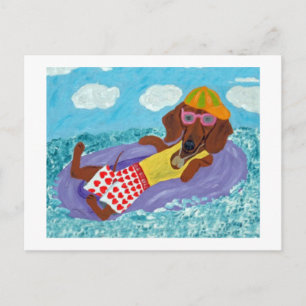Invitation Carte Postale Dachshund Fainéant de la Plage