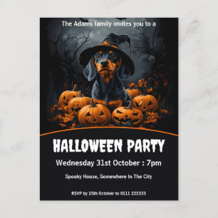 Invitation Carte Postale Dachshund Halloween Party