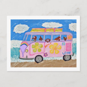 Invitation Carte Postale Dachshunds hippies dans une fourgonnette de l'enfa
