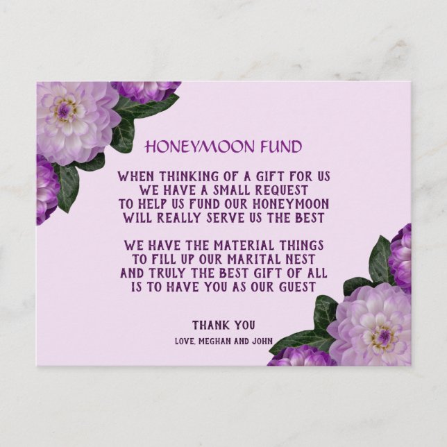 Invitation Carte Postale Dahlia Purple Lavender Lilac Fonds de lune de miel (Devant)