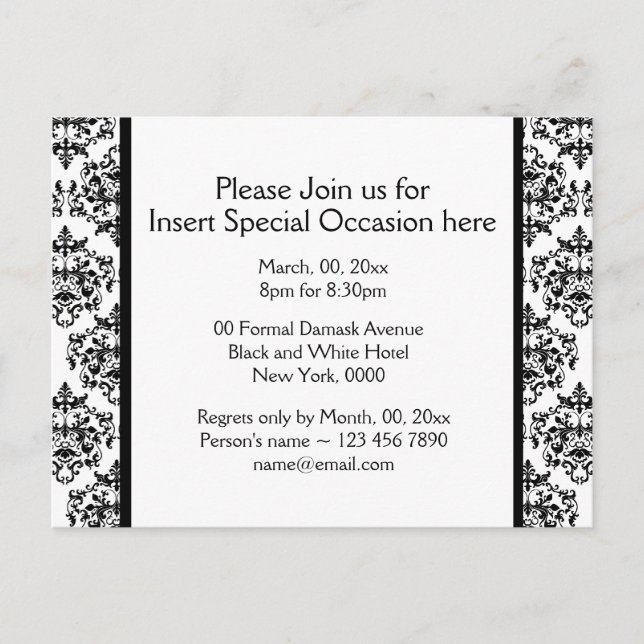 Invitation Carte Postale Damas de soirée noir rouge blanc formel (Devant)