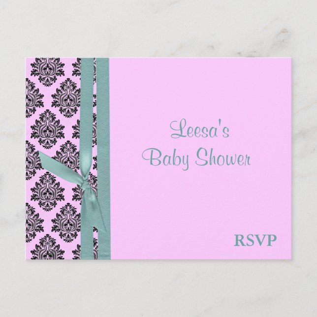 Invitation Carte Postale Damas rose et turquoise RSVP (Devant)
