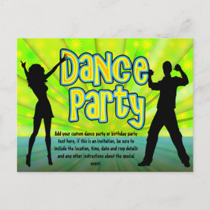 Invitation Carte Postale Dance Party, Neon Green/Black