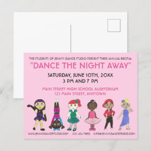 Invitation Carte Postale Dance School Studio Annual Considérant Show Show