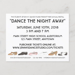 Invitation Carte Postale Dance School Studio Annual Considérant Show Show