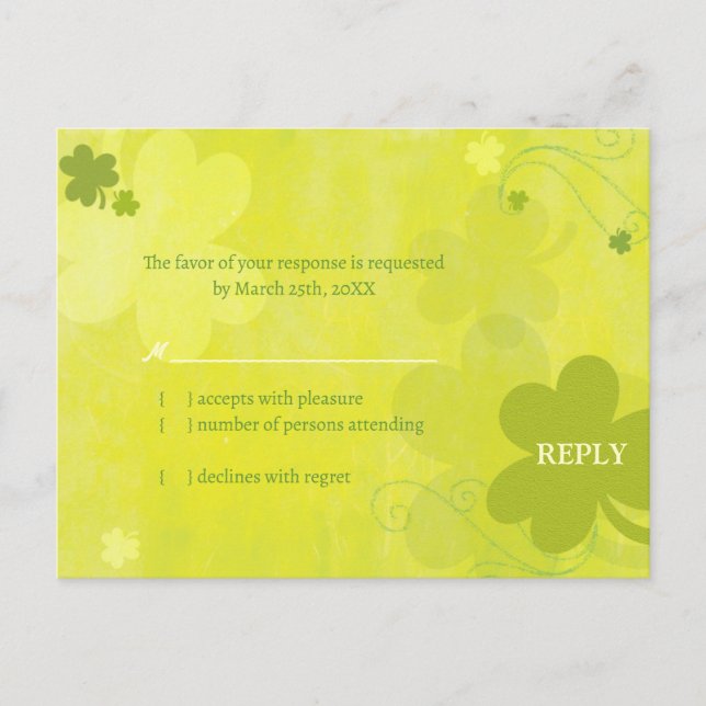Invitation Carte Postale Danse Shamrock irlandais mariage RSVP (Devant)