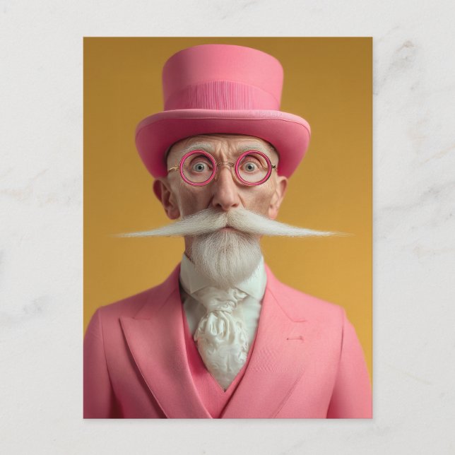 Invitation Carte Postale Dapper Gentleman en rose (Devant)