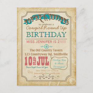 Invitation carte postale de style western