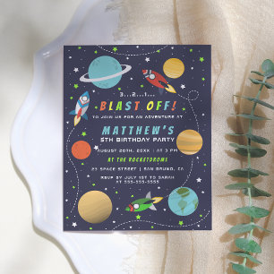 Invitation Carte Postale Décollage ! Fête d'anniversaire Fusée spatiale