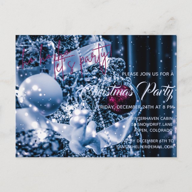 Invitation Carte Postale Décoration de Noël argent et magenta pailletée pou (Devant)