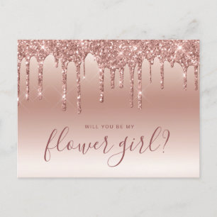 Invitation Carte Postale Dégoulinades de rose gold seras-tu ma demoiselle d