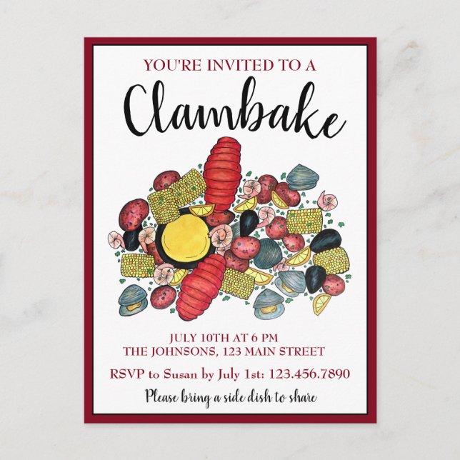 Invitation Carte Postale Déjeuner de fruits de mer au Clambake de la Nouvel (Devant)