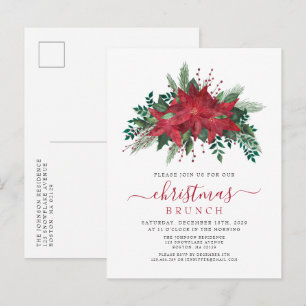 Invitation Carte Postale Déjeuner de Noël au poinsettia rouge élégant