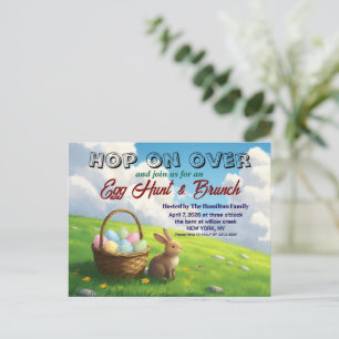 Invitation Carte Postale Déjeuner de Pâques & Chasse aux œufs Lapin de Prai