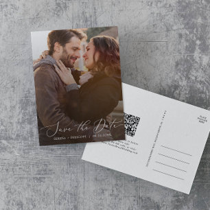 Invitation Carte Postale Délicat Dark Photo Overlay QR Code Enregistrer la