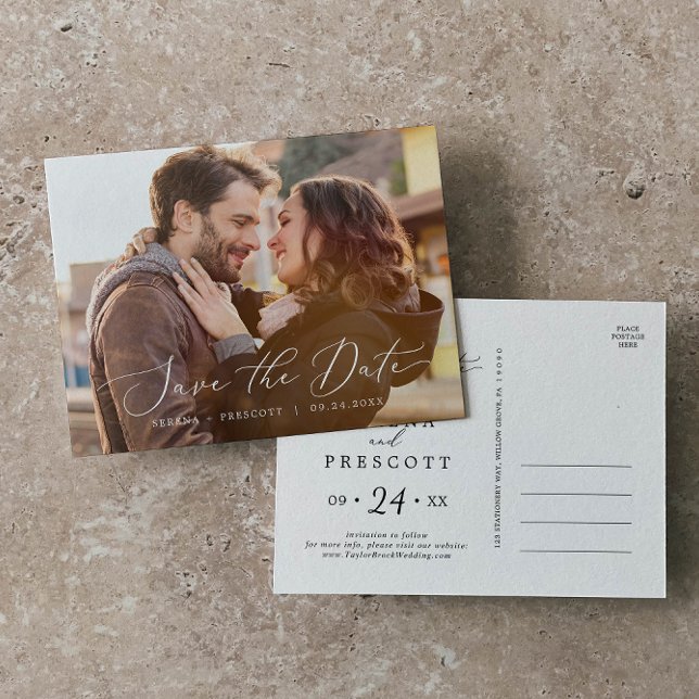 Invitation Carte Postale Délicat noir horizontal noir foncé photo Enregistr (Créateur téléchargé)