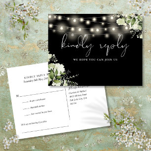 Invitation Carte Postale Demande de chanson lumineuse florale noir et blanc