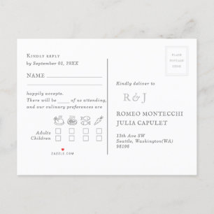 Invitation Carte Postale Demande de chanson mariage RSVP