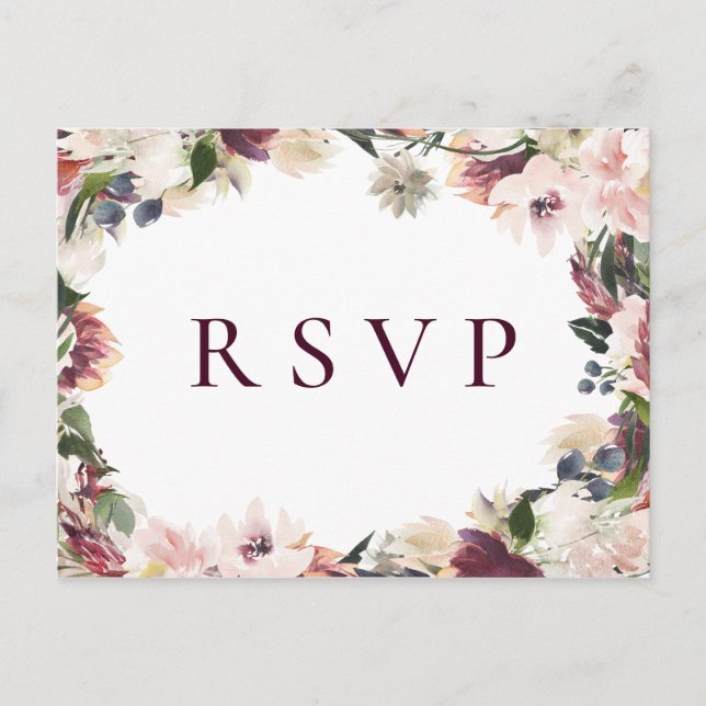 Invitation Carte Postale Demande de chanson RSVP de mariage floral prune ro (Devant)