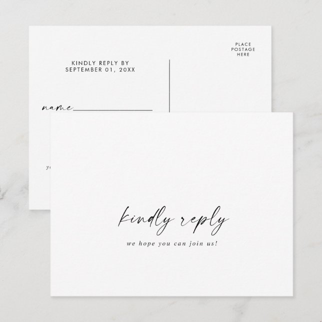 Invitation Carte Postale Demande de chansons de script moderne RSVP Postcar (Devant / Derrière)