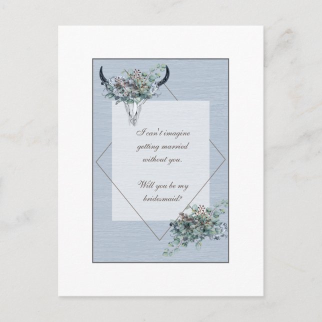 Invitation Carte Postale Demande de témoin de mariage bohème fleuri bleu po (Devant)