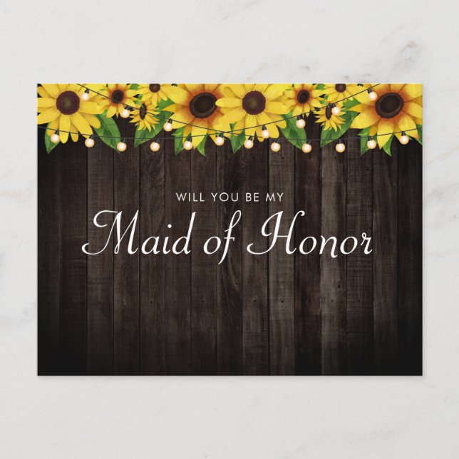 Invitation Carte Postale Demande de témoin de mariage en bois de tournesol (Devant)