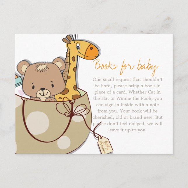 Invitation Carte Postale Demande d'insertion de livre pour la fête de bébé  (Devant)