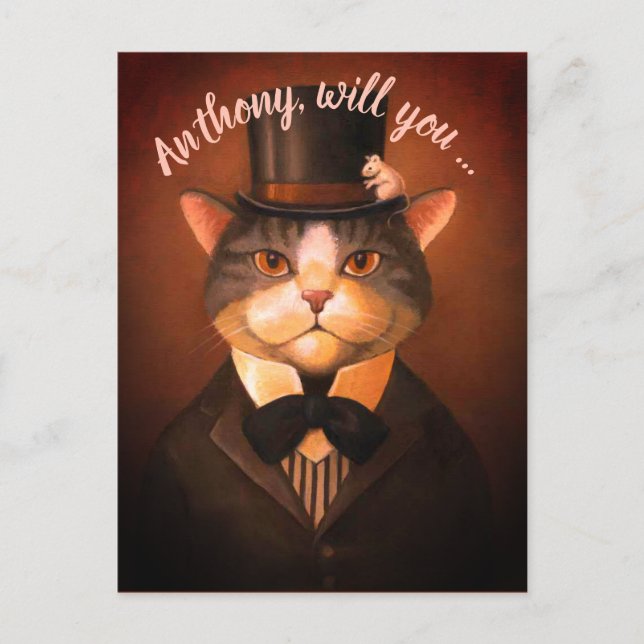 Invitation Carte Postale Demande drôle témoin mariage chat costume (Devant)