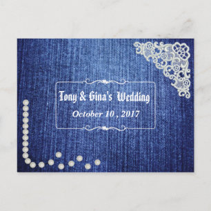 Invitation Carte Postale Denim Pearls & Lace Wedding RSVP