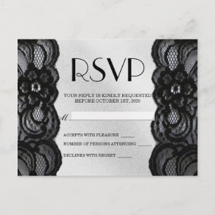 Invitation Carte Postale Dentelle noire et satin RSVP