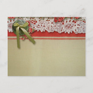 Invitation Carte Postale Dentelle Rose Antique Rouge Rustique Burlap Victor