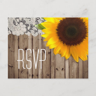 Invitation Carte Postale dentelle rustique grange tournesol mariage campagn