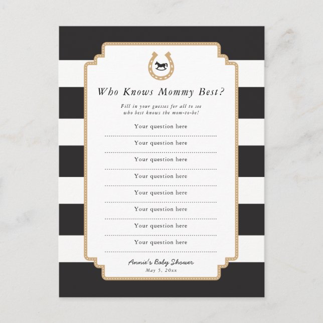 Invitation Carte Postale Derby Mommy Quiz Baby shower de printemps (Devant)