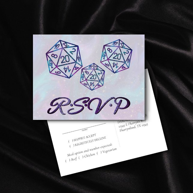 Invitation Carte Postale Dés RPG | Nebula Imaginaire table Gamer Repas RSVP (Créateur téléchargé)